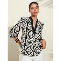 Satin Eden Moroccan Black and White Printed Blouse