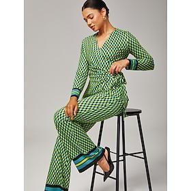 Women's Green 3D Geometric Pattern Stretchy Wrap Set Comfortable Slim Fit Waist Elegant Two Piece Set