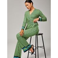 Women's Green 3D Geometric Pattern Stretchy Wrap Set Comfortable Slim Fit Waist Elegant Two Piece Set