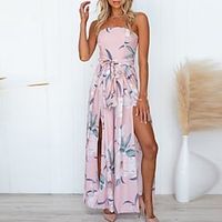 Women's Jumpsuit Lace up Backless Floral Strapless Casual Street Daily Regular Fit Sleeveless Green Blue Pink S M L Spring / Split / Print miniinthebox - thumbnail