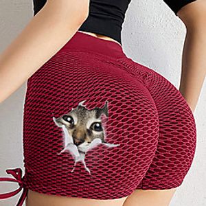 Women's High Waist Yoga Short Scrunch Butt Ruched Butt Lifting Yoga Pants 3D Cartoon Cat Tummy Control Fitness Gym Workout Running Sports Activewear High Elasticity Skinny Lightinthebox