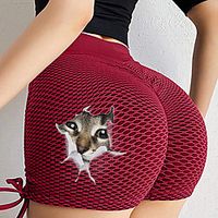 Women's High Waist Yoga Short Scrunch Butt Ruched Butt Lifting Yoga Pants 3D Cartoon Cat Tummy Control Fitness Gym Workout Running Sports Activewear High Elasticity Skinny Lightinthebox - thumbnail