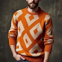 Geometry Casual Men's Print Knitting Pullover Sweater Jumper Knitwear Outdoor Daily Vacation Long Sleeve Crewneck Sweaters YellowOrange Orange and White White Fall Winter S M L Sweaters Lightinthebox - thumbnail