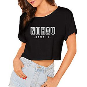 Women's Crop Tshirt Letter Print Round Neck Tops 100% Cotton Basic Basic Top Black miniinthebox