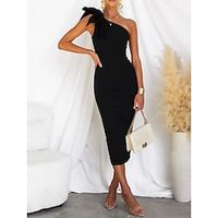 Women's Black Dress Party Dress Cocktail Dress Midi Dress Black Rose Sleeveless Pure Color Split Spring Fall Winter One Shoulder Fashion Winter Dress Wedding Guest Birthday 2023 S M L XL Lightinthebox - thumbnail
