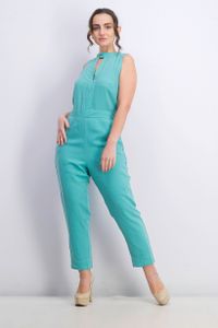 Womens Keyhole Mock Tapered Leg Jumpsuit  Turquoise