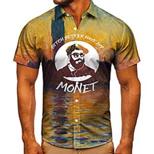 Men's Shirt 3D Print Graphic Prints Human Button-Down Short Sleeve Street Tops Casual Fashion Classic Breathable Yellow miniinthebox