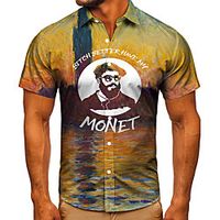 Men's Shirt 3D Print Graphic Prints Human Button-Down Short Sleeve Street Tops Casual Fashion Classic Breathable Yellow miniinthebox - thumbnail