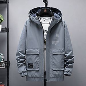 Men's Jacket Daily Fall Winter Regular Coat Regular Fit Windproof Rain Waterproof Casual Jacket Long Sleeve Letter Print Black Light Blue miniinthebox