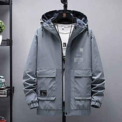 Men's Jacket Daily Fall Winter Regular Coat Regular Fit Windproof Rain Waterproof Casual Jacket Long Sleeve Letter Print Black Light Blue miniinthebox
