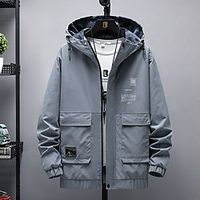 Men's Jacket Daily Fall Winter Regular Coat Regular Fit Windproof Rain Waterproof Casual Jacket Long Sleeve Letter Print Black Light Blue miniinthebox - thumbnail