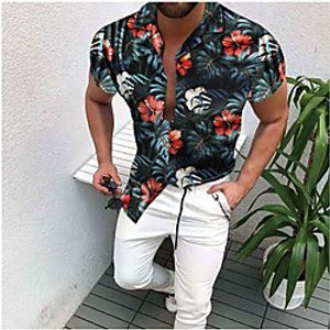Men's Shirt Tartan Letter 3D Print Short Sleeve Casual Slim Tops Beach White Red / Gym miniinthebox