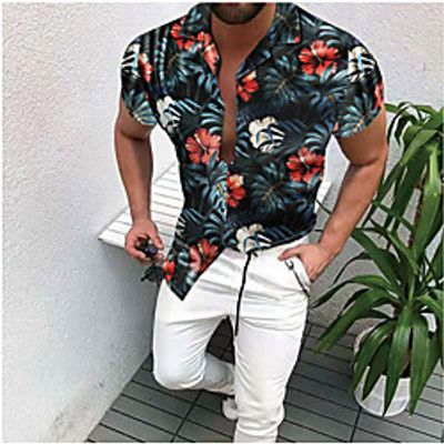 Men's Shirt Tartan Letter 3D Print Short Sleeve Casual Slim Tops Beach White Red / Gym miniinthebox