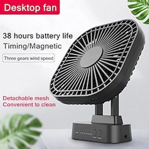 Desktop Cooling Fan, 90 Degree Folding Fan 5000mAh Battery USB Rechargeable, Timing Home Air Circulators Magnet Absorption, Silent 3-speed Strong Wind Lightinthebox