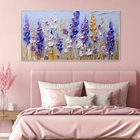 Hand painted Purple Iris Romantic Garden Palette Knife Blue PAINTING Hand painted Minimalist Floral 3D Oil Painting Modern Creative Home Decor Bright Landscape Wall painting Lightinthebox