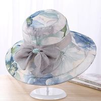 Women Flower Big Bow Foldable Wide Brim Kentucky Derby Hats Bucket Hat Beach Anti-UV Visor Hat