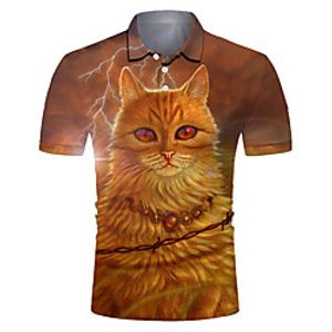 Men's Polo 3D Print Cat Animal Button-Down Short Sleeve Street Tops Casual Fashion Cool Breathable Brown Lightinthebox
