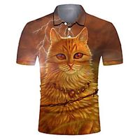 Men's Polo 3D Print Cat Animal Button-Down Short Sleeve Street Tops Casual Fashion Cool Breathable Brown Lightinthebox - thumbnail