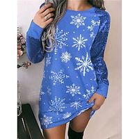 Women's Casual Dress Christmas Dress Sweater Dress Snowflake Ugly Christmas Sequin Print Crew Neck Mini Dress Fashion Streetwear Christmas Street Long Sleeve Regular Fit Yellow Red Blue Fall Winter S miniinthebox - thumbnail