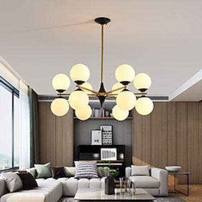 LED Chandeliers 681012-Light Metal Sputnik Globle Chandelier, Vintage Gold Chrome Finish, Industrial During Light, Opaline Spherical Glass for Restaurant, Living Room, Gold Hega 10 Heads 110-240V Lightinthebox