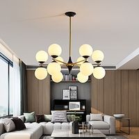LED Chandeliers 681012-Light Metal Sputnik Globle Chandelier, Vintage Gold Chrome Finish, Industrial During Light, Opaline Spherical Glass for Restaurant, Living Room, Gold Hega 10 Heads 110-240V Lightinthebox - thumbnail