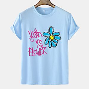 Men's Unisex Tee T shirt Hot Stamping Floral Graphic Prints Letter Plus Size Short Sleeve Casual Tops 100% Cotton Basic Fashion Designer Comfortable Blue Blushing Pink Orange miniinthebox