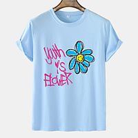 Men's Unisex Tee T shirt Hot Stamping Floral Graphic Prints Letter Plus Size Short Sleeve Casual Tops 100% Cotton Basic Fashion Designer Comfortable Blue Blushing Pink Orange miniinthebox - thumbnail