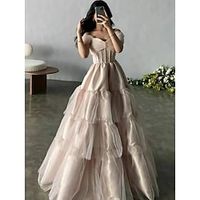 A-Line Evening Gown Princess Dress Formal Floor Length Short Sleeve Off Shoulder Satin with Pleats 2023 Lightinthebox - thumbnail