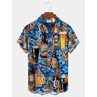 Men's Shirt Graphic Prints Beer Wine bottle Turndown Blue 3D Print Outdoor Casual Short Sleeves Button-Down Print Clothing Apparel Fashion Designer Casual Soft miniinthebox - thumbnail
