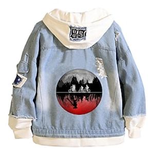 Inspired by Stranger Things Hellfire Club Eddie Munson Anime Cartoon Denim Anime Denim Jacket Harajuku Kawaii Coat For Men's  Women's  Couple's Lightinthebox