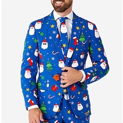 Santa Claus Business Men's Coat Blazer Christmas Work Wear to work Fall  Winter Turndown Long Sleeve Blue S M L Polyester Weaving Jacket Lightinthebox