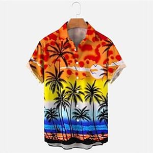 Men's Shirt Summer Hawaiian Shirt Coconut Tree Graphic Prints Turndown Orange Street Casual Short Sleeves Button-Down Print Clothing Apparel Tropical Sports Streetwear Designer miniinthebox