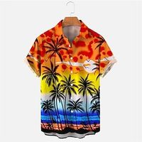 Men's Shirt Summer Hawaiian Shirt Coconut Tree Graphic Prints Turndown Orange Street Casual Short Sleeves Button-Down Print Clothing Apparel Tropical Sports Streetwear Designer miniinthebox - thumbnail