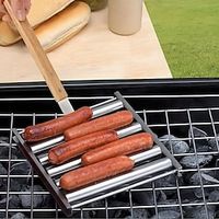 1pc, Stainless Steel Hot Dog Rack, Sausage Roller Rack, Detachable Roasted Sausage Rack, Rolling Outdoor Barbecue Grill With Long Wooden Handle, Barbecue Tools, BBQ Accessories, Grill Accessories Lightinthebox