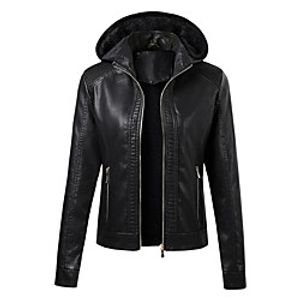 Women's Faux Leather Jacket Going out Fall  Winter Regular Coat Regular Fit Streetwear Jacket Long Sleeve Solid Colored Fur Trim Blue Yellow miniinthebox