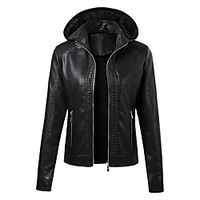 Women's Faux Leather Jacket Going out Fall  Winter Regular Coat Regular Fit Streetwear Jacket Long Sleeve Solid Colored Fur Trim Blue Yellow miniinthebox - thumbnail
