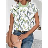 Women's Tunic Batwing Sleeve Green Short Sleeve Standing Collar Summer Lightinthebox