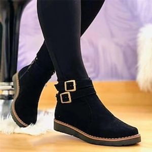 Women's Boots Motorcycle Boots Plus Size Outdoor Work Daily Booties Ankle Boots Winter Zipper Platform Wedge Heel Round Toe Elegant Classic Walking Suede Zipper Solid Color Black Blue Brown Lightinthebox
