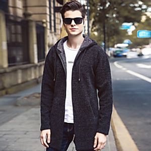 Men's Unisex Stylish Vintage Style Zipper Front Stripe Pocket Knitted Solid Color Cardigan Sweater Long Sleeve Sweater Cardigans Hooded Fall Winter Blue Light gray Black Lightinthebox