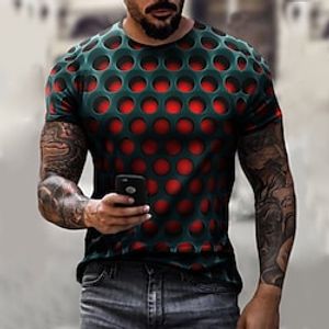Men's T shirt Tee Optical Illusion Crew Neck Round Neck Green Purple Light Green Rosy Pink Dark Purple 3D Print Plus Size Casual Daily Short Sleeve Clothing Apparel Vintage Streetwear Exaggerated miniinthebox