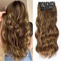 Hair Extensions 4PCS Clip in Hair Extensions 20 Inches Chocolate Brown Mix Caramel Blonde Long Wavy Natural Soft Synthetic Hairpieces for Women Lightinthebox - thumbnail