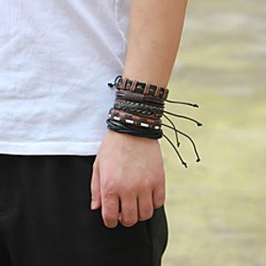 5pcs Men's Bracelet Bangles Leather Bracelet Braided Weave Stylish Punk Trendy Casual  Sporty Folk Style Leather Bracelet Jewelry Brown For Party Evening Sport Formal Festival Lightinthebox