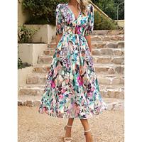 Women's Casual Dress Swing Dress Floral Print V Neck Midi Dress Streetwear A Line Street Holiday Half Sleeve Summer Lightinthebox