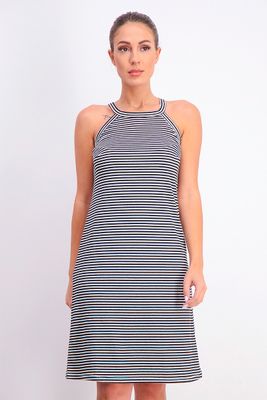 Womens Striped Ribbed Halter Dress Black/White Stripe Womens Striped Ribbed Halter Dress Black/White Stripe