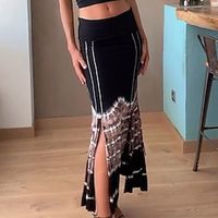 Women's Skirt Long Skirt Maxi Black Skirts Ruched Split Ends Print Fashion Casual Street Daily S M L miniinthebox - thumbnail