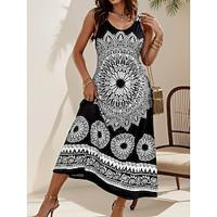 Women's Black Dress Swing Dress Graphic Geometric Loose Crew Neck Maxi Dress Party Sleeveless Summer Spring Lightinthebox