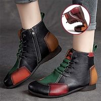 Women's Boots High Top Sneakers Soft Shoes Comfort Shoes Daily Booties Ankle Boots Flat Heel Round Toe Casual Minimalism Running Walking PU Lace-up Color Block Black Lightinthebox - thumbnail
