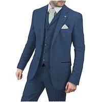 Burgundy Dark Navy Blue Men's Tweed Herringbone Wedding Suits 3 Piece Solid Colored Tailored Fit Single Breasted Two-buttons 2023 miniinthebox - thumbnail