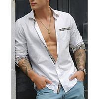 Men's Shirt Linen Shirt Guayabera Shirt Button Up Shirt Summer Shirt Beach Shirt Black White Blue Long Sleeve Patchwork Collar Spring Summer Casual Daily Clothing Apparel Lightinthebox