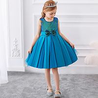 Kids Little Girls' Dress Solid Colored Sequin Tulle Dress Party Birthday Mesh Sparkle Bow Green Above Knee Short Sleeve Princess Sweet Dresses Fall Winter Slim 3-10 Years Lightinthebox - thumbnail